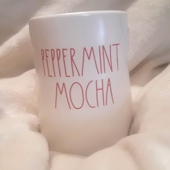 NWT Rae Dunn candle white red "peppermint mocha" writing, same scent. - Picture 1 of 6